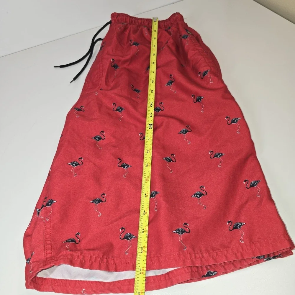 Rugby University Red w/ Cool Black Flamingo Print Swim Trunks Shorts Size Large‎